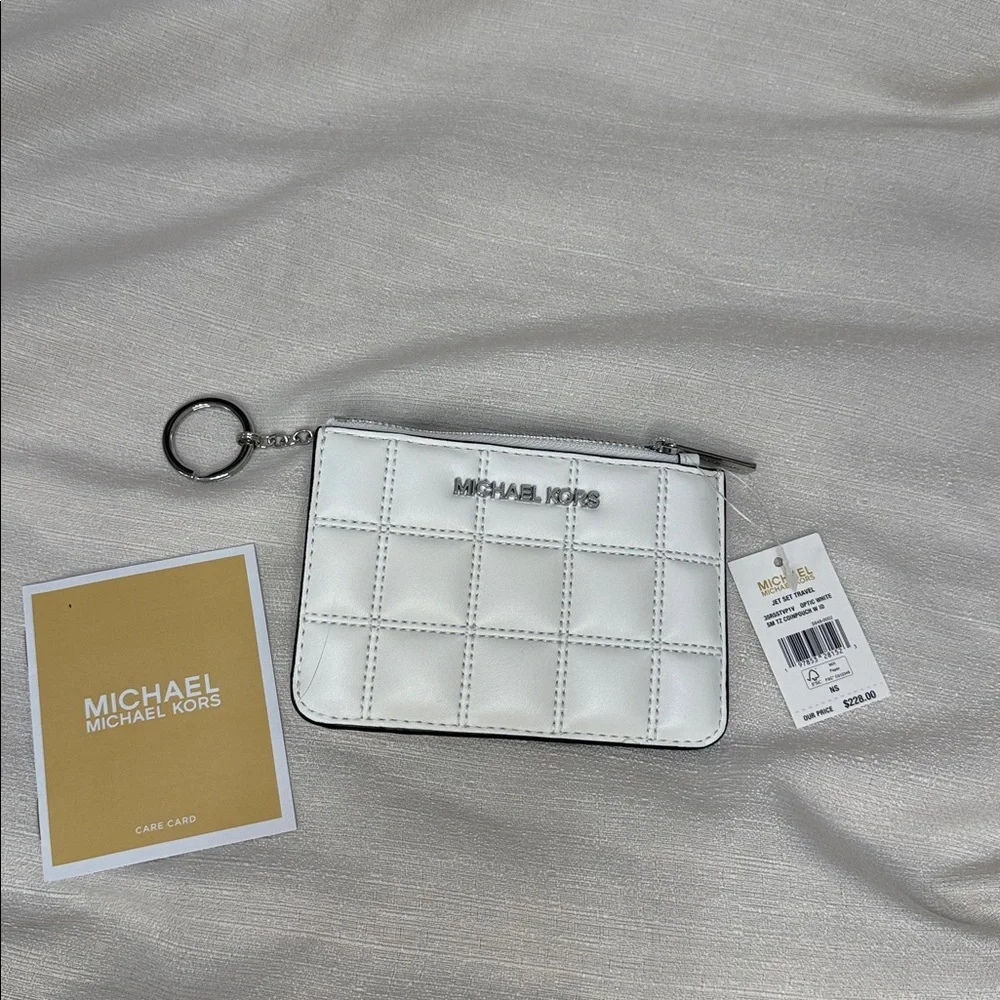 Michael Kors Optic White Jet Set Travel Quilted Coin Pouch Wallet